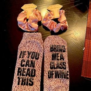 Hair scrunchies to have and to hold your hair back. bridesmaid gift & socks
